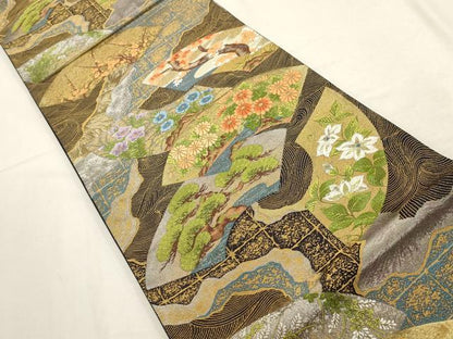 平和屋着物▼六通柄袋帯　唐織　地紙花文　金銀糸　正絹　逸品　AABD7945wj