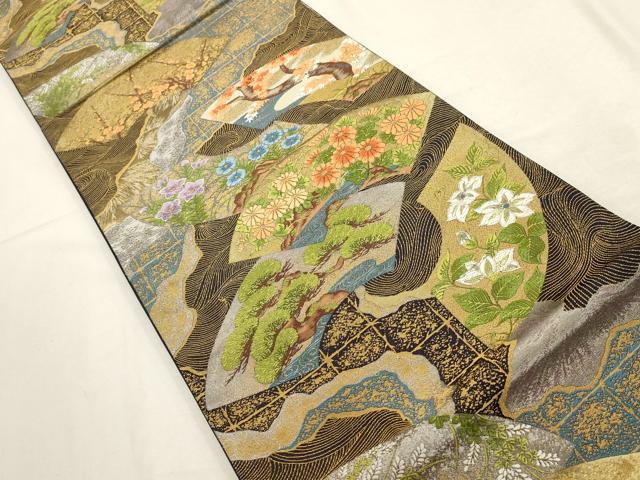 平和屋着物▼六通柄袋帯　唐織　地紙花文　金銀糸　正絹　逸品　AABD7945wj