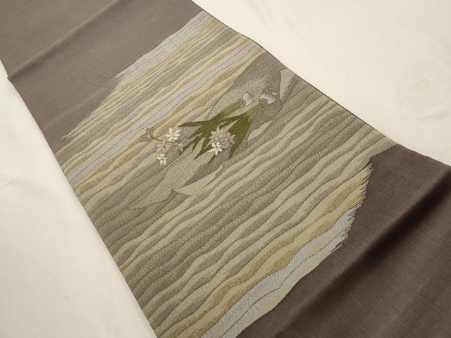 平和屋着物＊夏物 太鼓柄袋帯 草花文 金糸 正絹 逸品 AABD7971wj