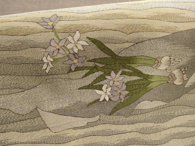 平和屋着物＊夏物 太鼓柄袋帯 草花文 金糸 正絹 逸品 AABD7971wj