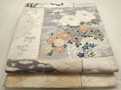 平和屋着物▼六通柄袋帯　琳派色紙画譜　金銀糸　正絹　逸品　AABD8038wj