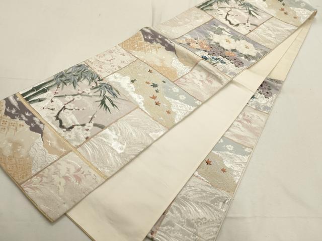 平和屋着物▼六通柄袋帯　琳派色紙画譜　金銀糸　正絹　逸品　AABD8038wj