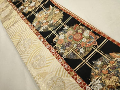平和屋着物▼六通柄袋帯 花蝶文 松竹梅 金銀糸 正絹 逸品 AABD8085wj
