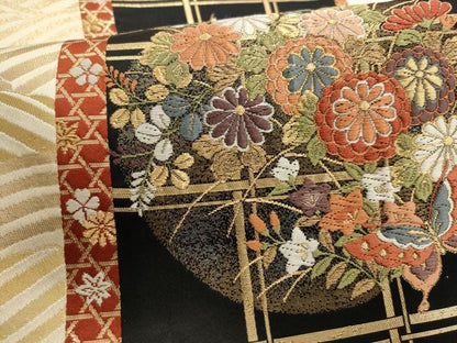 平和屋着物▼六通柄袋帯 花蝶文 松竹梅 金銀糸 正絹 逸品 AABD8085wj