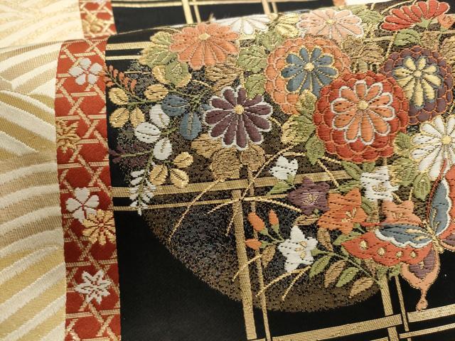 平和屋着物▼六通柄袋帯 花蝶文 松竹梅 金銀糸 正絹 逸品 AABD8085wj