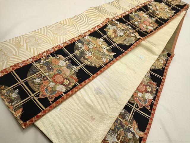 平和屋着物▼六通柄袋帯 花蝶文 松竹梅 金銀糸 正絹 逸品 AABD8085wj