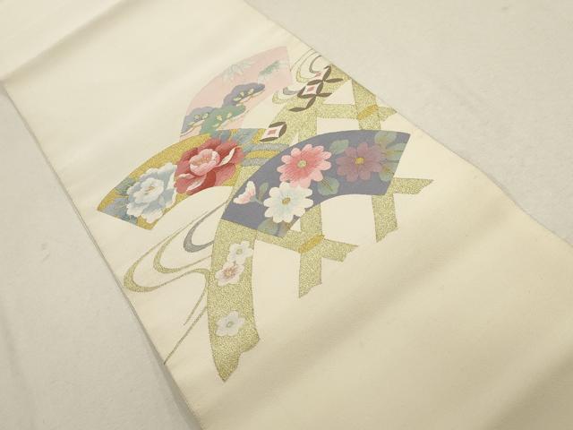 平和屋着物○八寸名古屋帯 すくい織 紬地 草花文 金銀糸