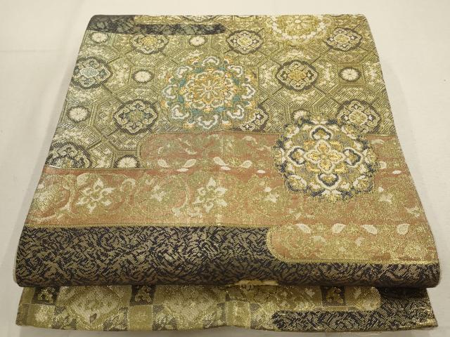 平和屋着物▽六通柄袋帯 霞蜀江花文 金糸 正絹 逸品 AABD8107wj