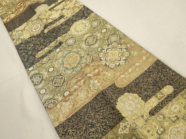 平和屋着物▽六通柄袋帯 霞蜀江花文 金糸 正絹 逸品 AABD8107wj