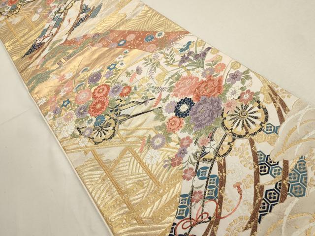 平和屋着物▼六通柄袋帯　花車文　金銀糸　正絹　逸品　AABD8140wj