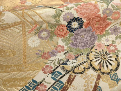 平和屋着物▼六通柄袋帯　花車文　金銀糸　正絹　逸品　AABD8140wj