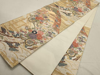 平和屋着物▼六通柄袋帯　花車文　金銀糸　正絹　逸品　AABD8140wj