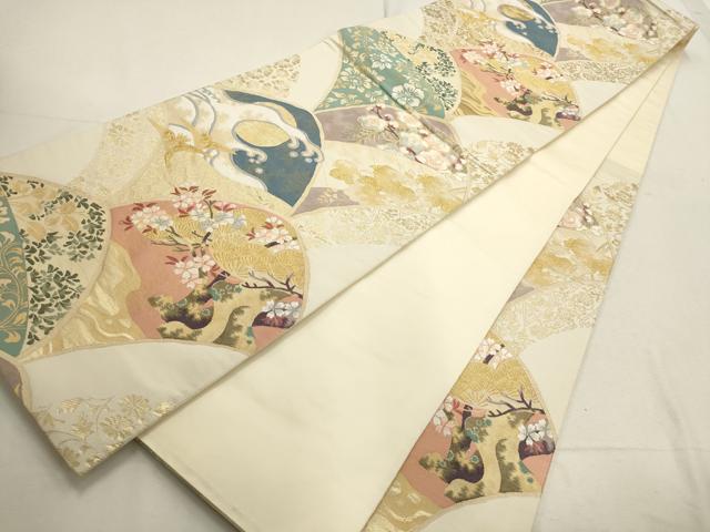 平和屋着物▼六通柄袋帯　飛鶴花文　金糸　正絹　逸品　AABD8146wj