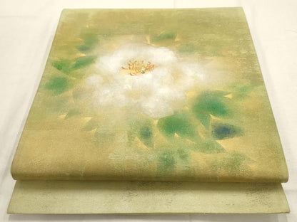 平和屋着物▼太鼓柄袋帯　手描き　草花文　金糸　正絹　逸品　AABD8147wj