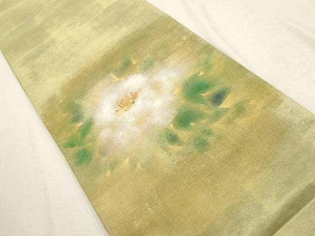 平和屋着物▼太鼓柄袋帯　手描き　草花文　金糸　正絹　逸品　AABD8147wj