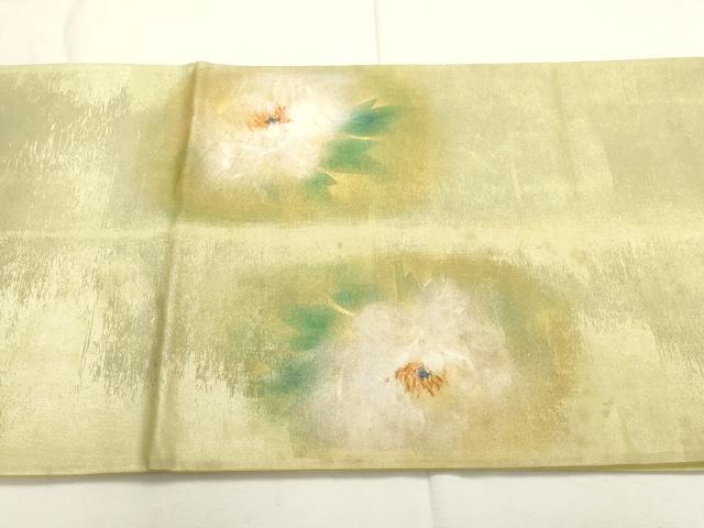平和屋着物▼太鼓柄袋帯　手描き　草花文　金糸　正絹　逸品　AABD8147wj