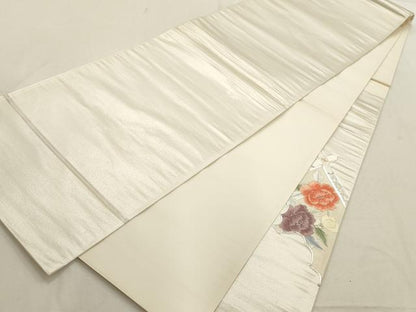 平和屋着物▼総刺繍 袋帯 駒刺繍 花菱文 銀糸 正絹 逸品 AABD8172wj