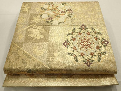 平和屋着物▼佐賀錦　六通柄袋帯　花鳥文　金糸　正絹　逸品　AABD8178wj