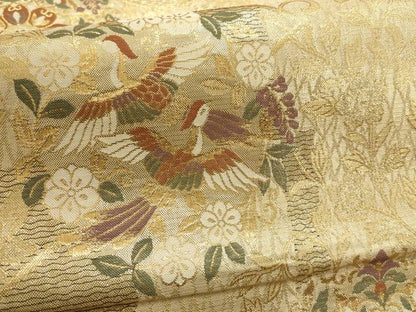 平和屋着物▼佐賀錦　六通柄袋帯　花鳥文　金糸　正絹　逸品　AABD8178wj