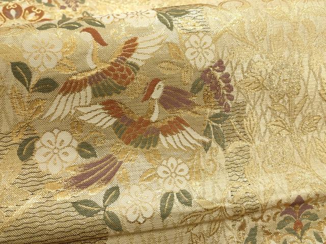 平和屋着物▼佐賀錦　六通柄袋帯　花鳥文　金糸　正絹　逸品　AABD8178wj