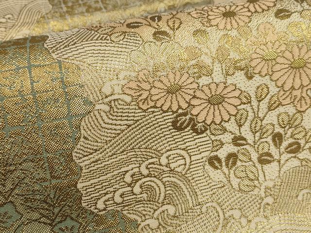 平和屋着物▼佐賀錦　六通柄袋帯　道長流水花文　金糸　正絹　逸品　AABD8197wj