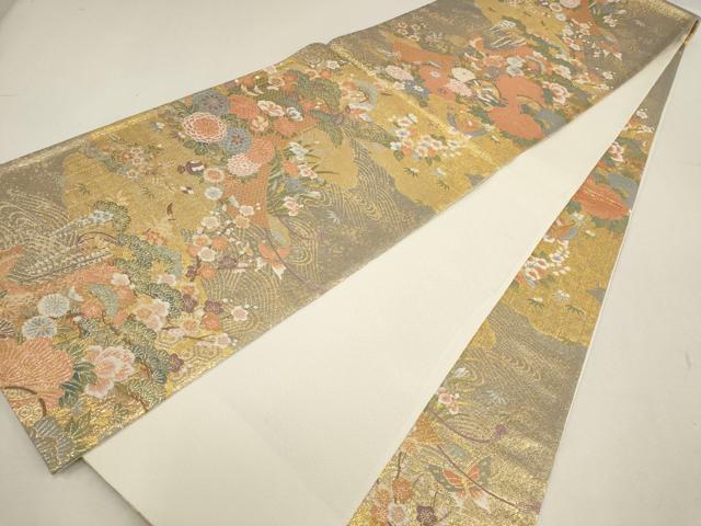 平和屋着物▼全通柄袋帯　貴集院錦　花蝶文　松竹梅　金糸　正絹　逸品　AABD8203wj