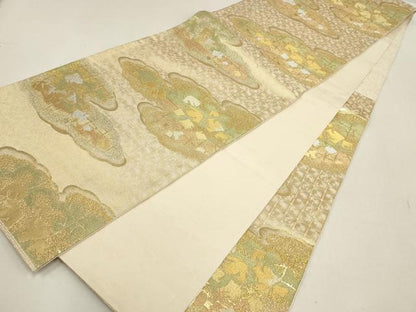 平和屋着物▼六通柄袋帯 雲取霞文様 金銀糸 正絹 逸品 AABD8205wj