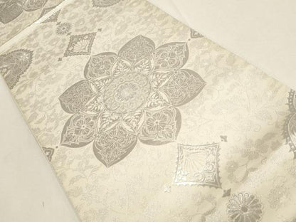平和屋着物▼六通柄袋帯　プラチナ　欧風華紋　銀糸　正絹　逸品　AABD8219wj