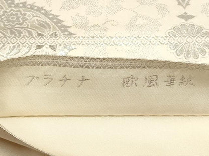 平和屋着物▼六通柄袋帯　プラチナ　欧風華紋　銀糸　正絹　逸品　AABD8219wj