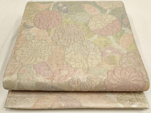 平和屋着物▼六通柄袋帯　ふくれ織　亀甲草花文　銀糸　正絹　逸品　AABD8227wj