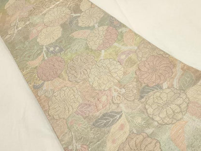 平和屋着物▼六通柄袋帯　ふくれ織　亀甲草花文　銀糸　正絹　逸品　AABD8227wj