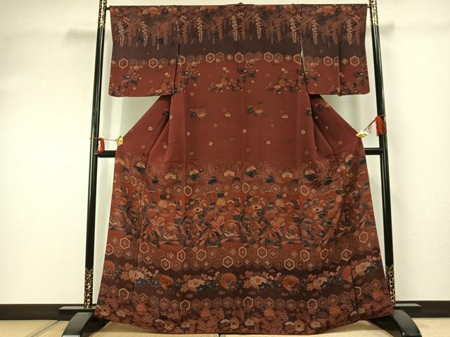 平和屋着物●訪問着　花鳥文　鬼しぼ縮緬　正絹　逸品　AABD8484fy