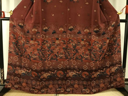 平和屋着物●訪問着　花鳥文　鬼しぼ縮緬　正絹　逸品　AABD8484fy