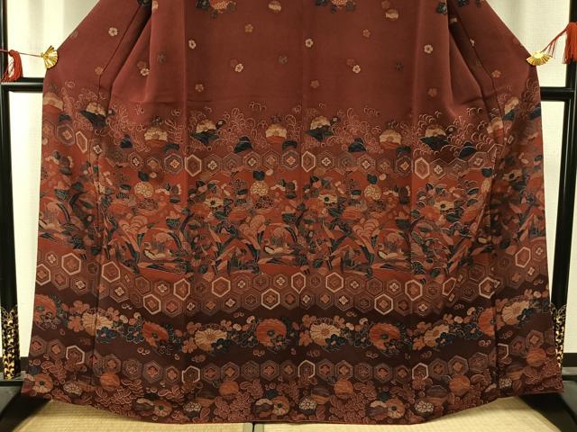 平和屋着物●訪問着　花鳥文　鬼しぼ縮緬　正絹　逸品　AABD8484fy