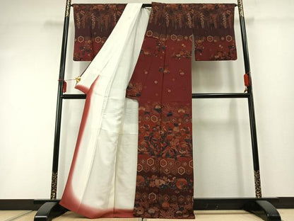 平和屋着物●訪問着　花鳥文　鬼しぼ縮緬　正絹　逸品　AABD8484fy