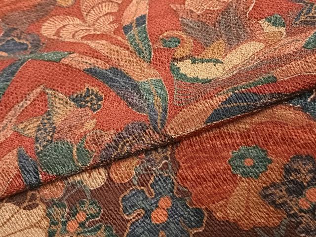 平和屋着物●訪問着　花鳥文　鬼しぼ縮緬　正絹　逸品　AABD8484fy