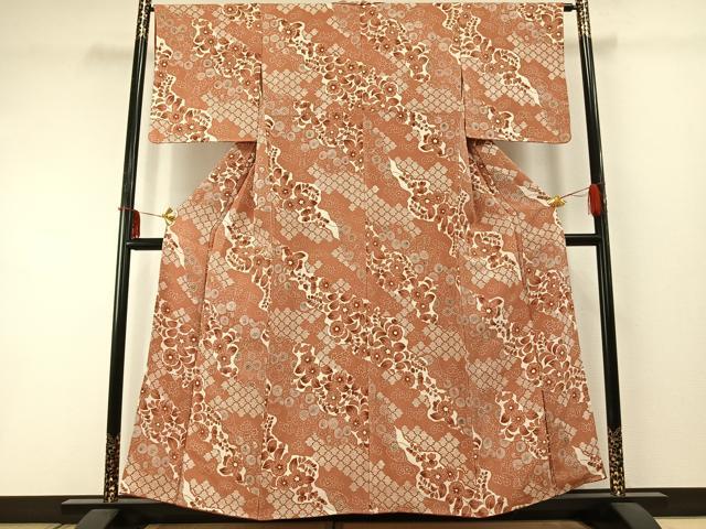 平和屋着物○上質な小紋 型染め 道長花文 鬼しぼ縮緬 正絹