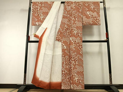 平和屋着物●上質な小紋 型染め 道長花文 鬼しぼ縮緬 正絹 逸品 未使用 AABD8485fy