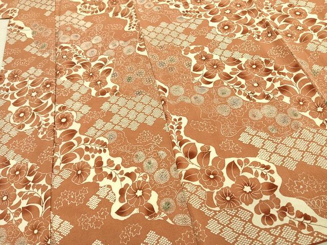 平和屋着物○上質な小紋 型染め 道長花文 鬼しぼ縮緬 正絹