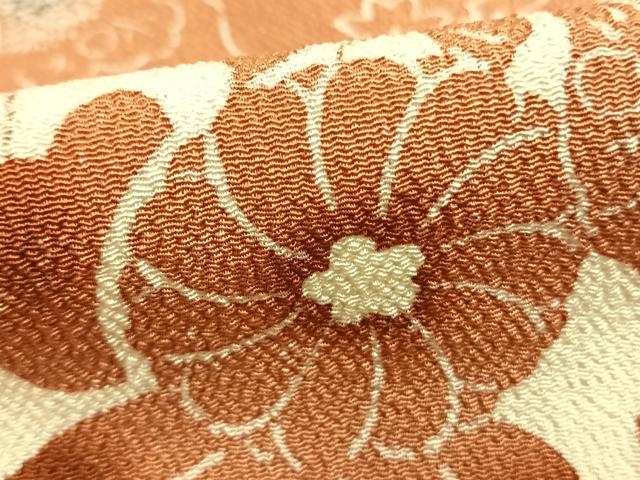 平和屋着物●上質な小紋 型染め 道長花文 鬼しぼ縮緬 正絹 逸品 未使用 AABD8485fy