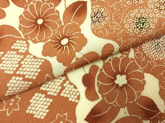 平和屋着物○上質な小紋 型染め 道長花文 鬼しぼ縮緬 正絹