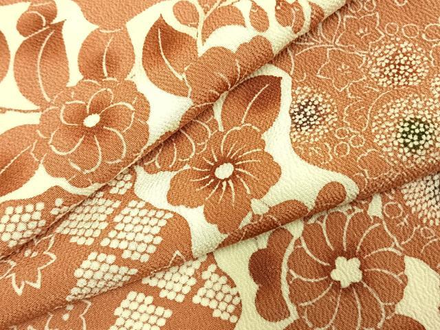 平和屋着物○上質な小紋 型染め 道長花文 鬼しぼ縮緬 正絹