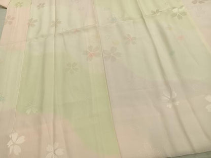 平和屋着物●長襦袢　袷　舞桜文　暈し染め　正絹　逸品　AABD8494fy