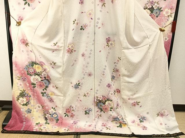 平和屋着物●豪華振袖　草花文　暈し染め　金彩　銀通し地　仮絵羽　逸品　未使用　AABD8495fy
