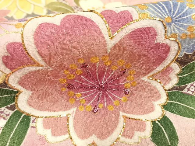平和屋着物●豪華振袖　草花文　暈し染め　金彩　銀通し地　仮絵羽　逸品　未使用　AABD8495fy