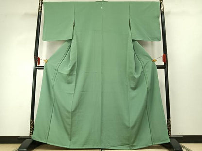平和屋着物●上質な色無地　柳色　正絹　逸品　AABD8512fy