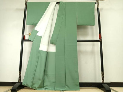 平和屋着物●上質な色無地　柳色　正絹　逸品　AABD8512fy