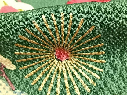 平和屋着物●摺型友禅　京都　多ち花　小振袖　二尺袖　能衣松竹梅　金彩　鬼しぼ縮緬　正絹　逸品　AABD8515fy