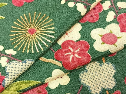 平和屋着物●摺型友禅　京都　多ち花　小振袖　二尺袖　能衣松竹梅　金彩　鬼しぼ縮緬　正絹　逸品　AABD8515fy