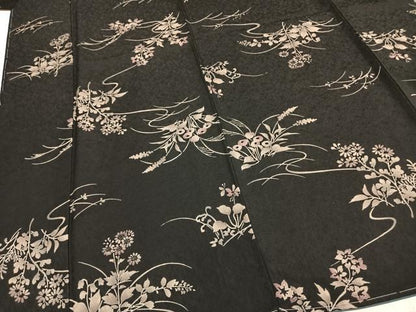 平和屋着物●上質な小紋　草花文　黒地　正絹　逸品　未使用　AABD8521fy